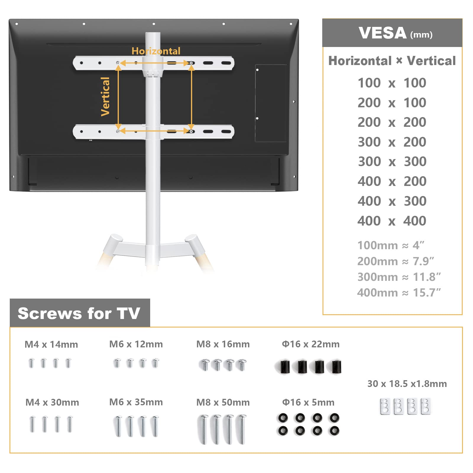 TVON Tripod Easel TV Stand for 37–65 Inch LED LCD Flat/Curved Screen TVs up to 77 lbs, Height Adjustable Corner TV Stand with Cable Management and 180° Swivel for Bedroom, Living Room, Studio, White