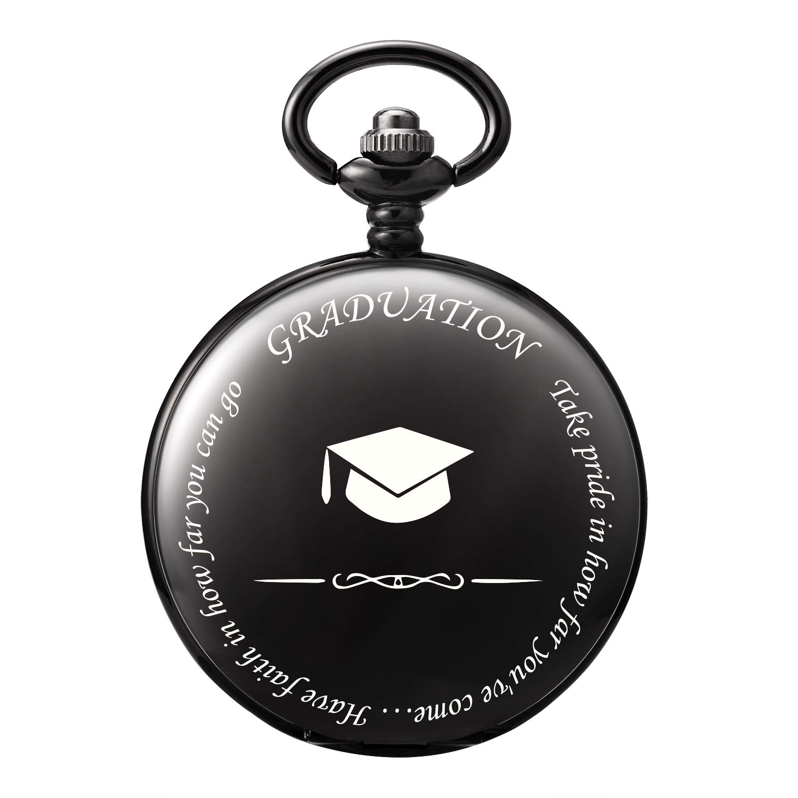 TREEWETO Engraved Pocket Watch Graduation for College High School for Son Daughter Men Boys Classmates,Black
