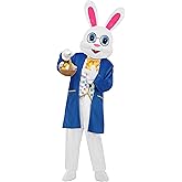SOMSOC 7 Pieces Easter Bunny Costume Adult Mascot Suit White Rabbit Costume One Piece Suit Waistcoat Shoes Bowtie for Adults