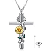 Flpruy Cross Urn Necklace for Ashes 925 Sterling Silver Cremation Jewelry with Funnel Filler Kit Ashes Necklace for Human Women Girl Pets
