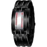 Fashion Mens Binary Sports Watch Digital LED Matrix Black Square Watch | LED Matrix Waterproof Outdoor Casual Black Bracelet Blue Backlit Men's Square Watch
