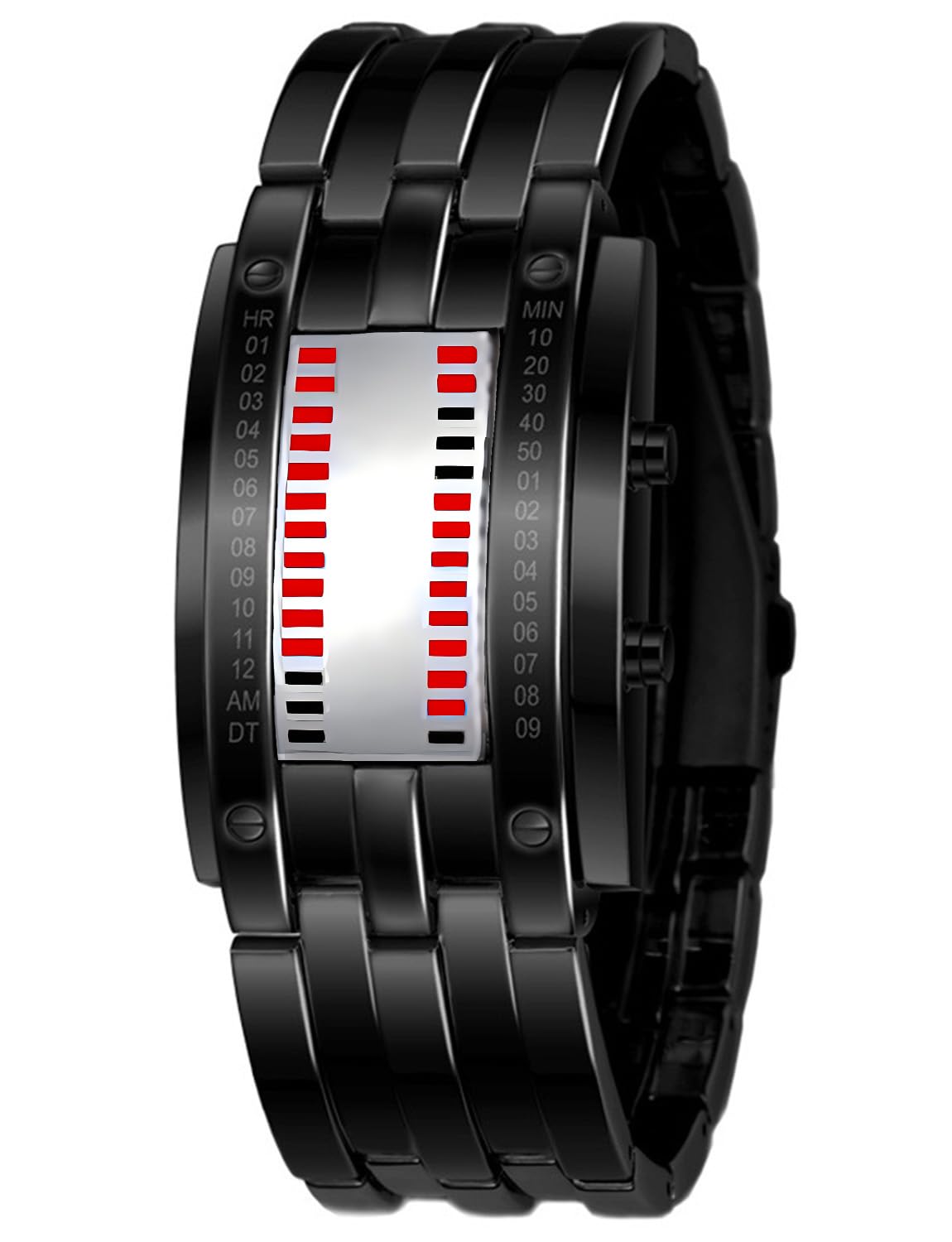 Reginald Fashion Mens Binary Sports Watch Digital LED Matrix Waterproof Outdoor Casual Black Bracelet Square Blue Backlit Watches