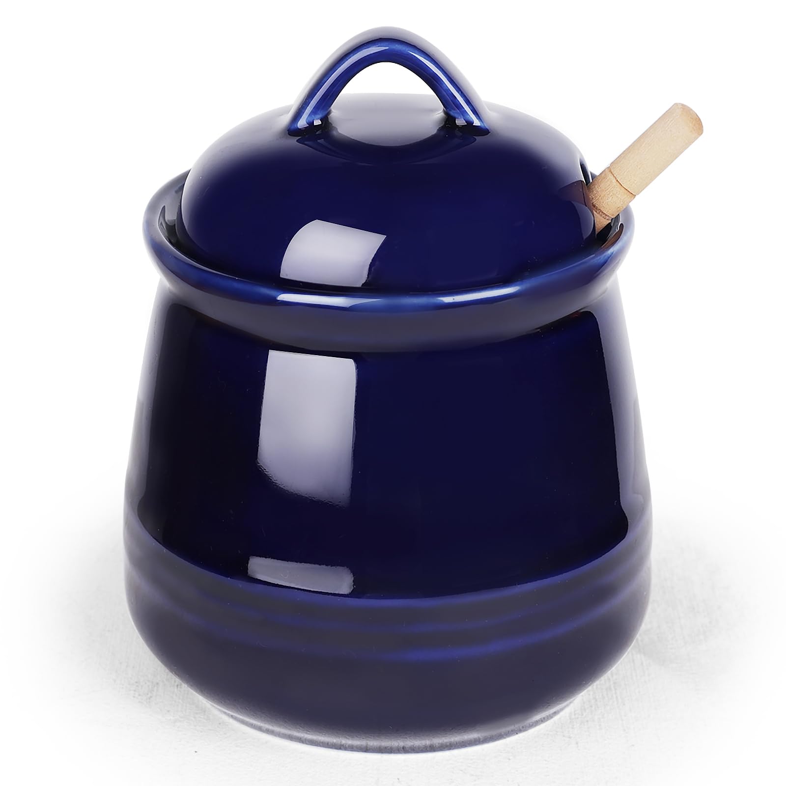 Photo 1 of HAOTOP Ceramic Honey pot with Lid and Honey Dipper,Porcelain Honey Jar Easy to Clean and Dishwasher Safe,12oz (Navy)