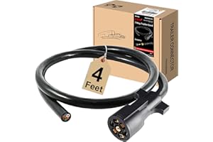 CXTM 7 Way Trailer Cord,4FT Heavy Duty 7 Way Trailer Plug Inline Cord Wire Harness Cable Double Prongs Connector 7 pin Trailer Wiring Harness 4 Feet for Camper Blade Molded RV Cable Wire(4ft)