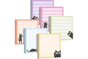 Sticky Notes Cat Notepad, 3x3 Inch Black Cat Design, 6 Pads & 300 Sheets, Repositionable Memo Pads