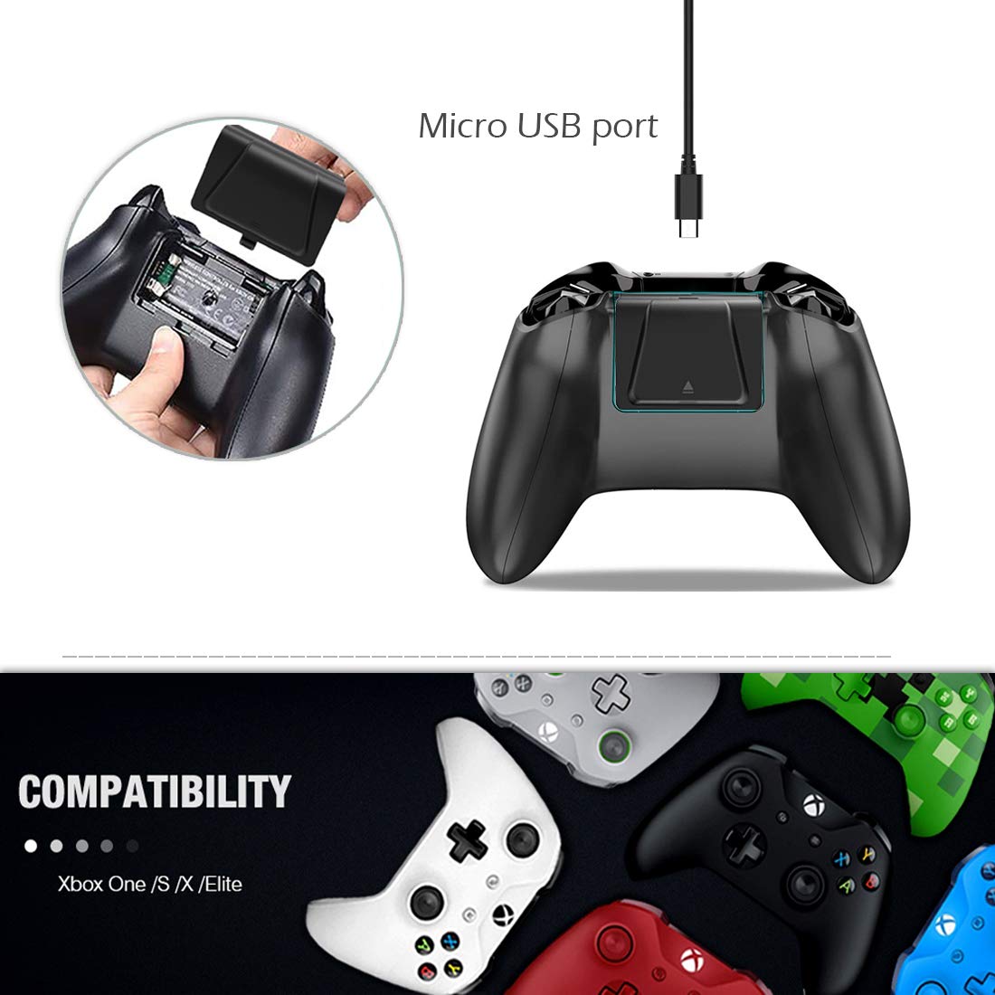 YCCSKY Xbox One Rechargeable Battery Pack 1200mah Xbox Play and Charge Kit with LED Indicator Light for Xbox One S/X/Elite Controller