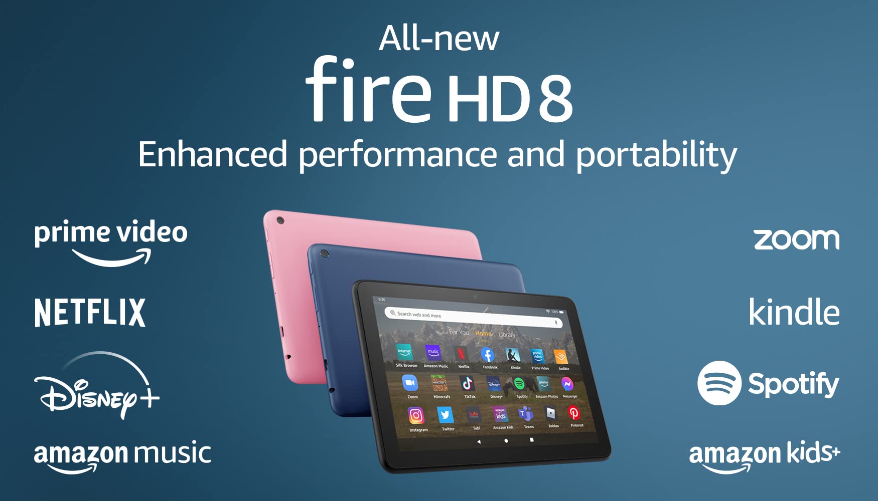 Amazon Fire HD 8 tablet, 8” HD Display, 32 GB, 30% faster processor, designed for portable entertainment, (2022 release), Black