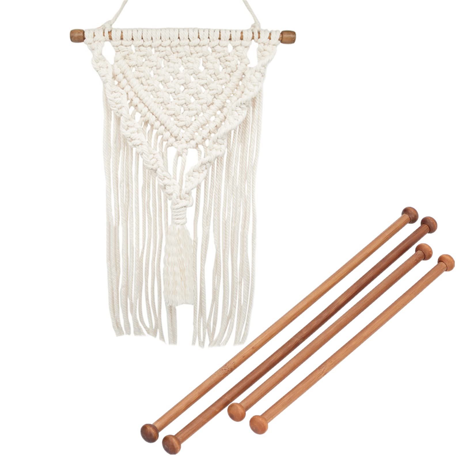4 Pcs Bead Ended Wooden Rods, Hanging Macrame Dowel Rods, Wooden Craft Sticks Hanging Rod for DIY Craft and Art Work