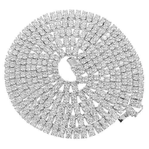 Master Of Bling Mens 2 Row Iced Simulated Diamond 14k White Gold Finish Tennis Necklace Chain