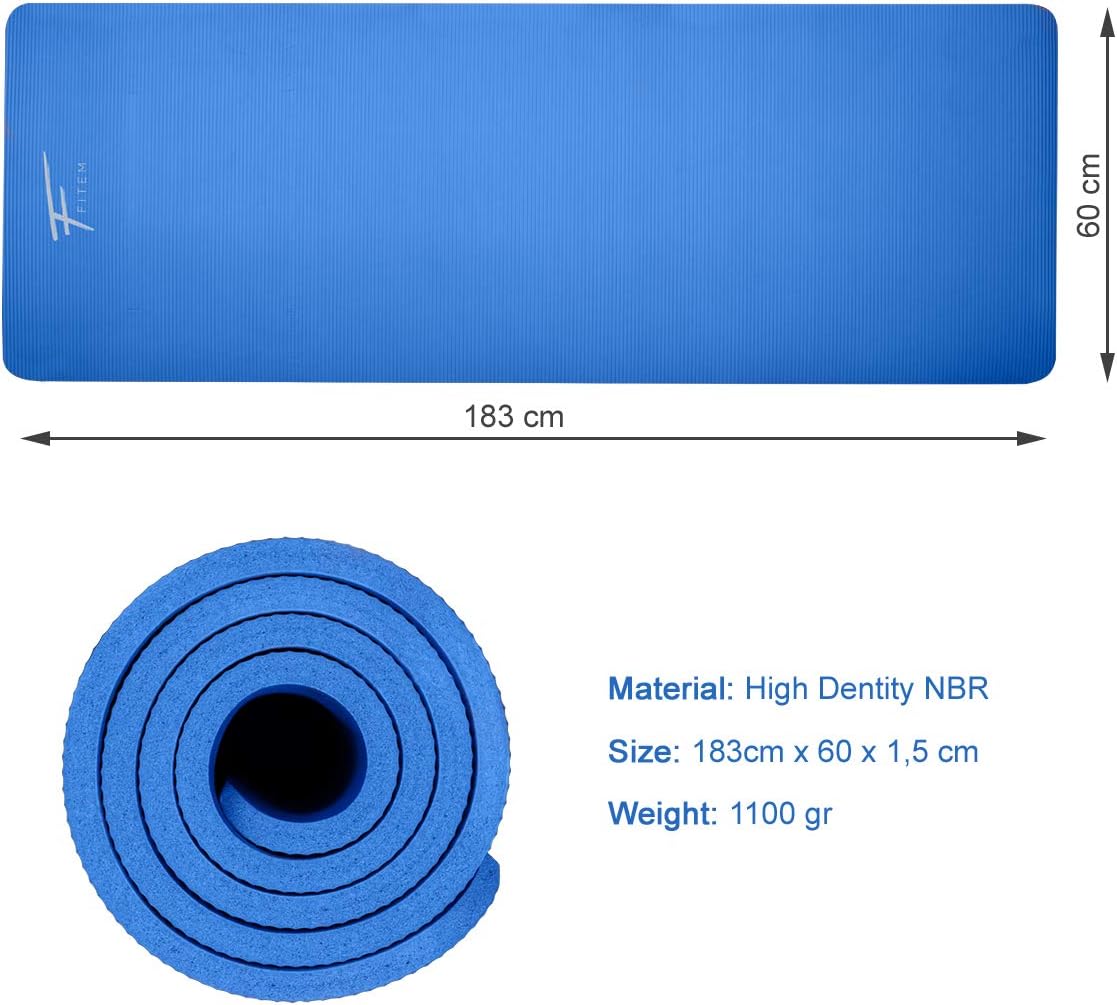 Fitem Exercice Mat, Ultra-Thick (1,5cm), High Density NBR Foam, 183 x 60 x 1.5 cm for Gym Yoga, Exercise, Fitness, Gymnastic - Image 3