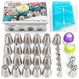 Russian Piping Tips Set 56 pcs Russian Flower Tips Cake. Include 21 Russian Cake Tips, Russian Ball Frosting Tips, Icing Tips Nozzles, Couplers. Best Cake Decorating Tips Cake Decorating Supplies