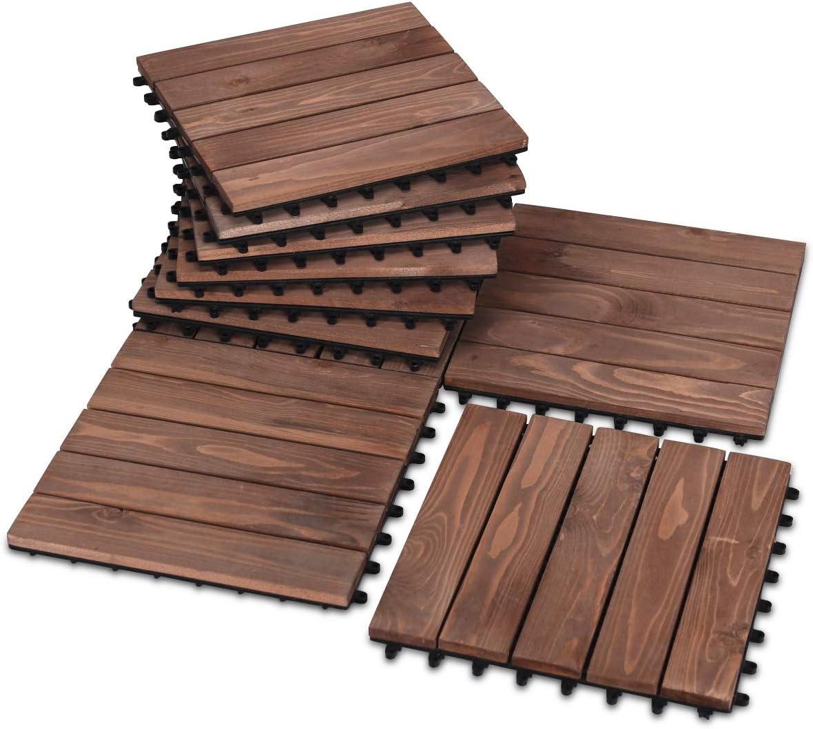 Giantex 88 PCS 12" x 12" Floor Tiles, Interlocking Wood Deck Tiles, Patio Pavers, Indoor and