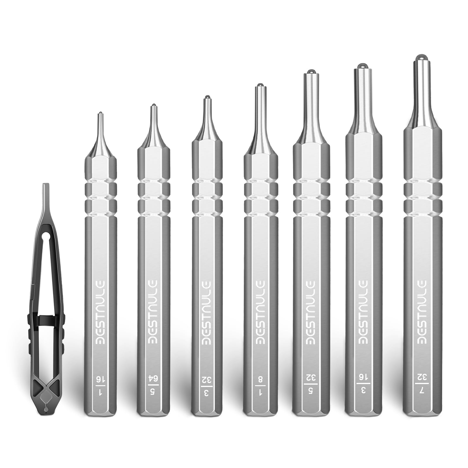 Photo 1 of BESTNULE 8 Piece Roll Pin Punch Set, Pin Punch Set, Punch Tools with 1 Tweezers, Made of Solid Material Including Steel Punch and Tweezer, Ideal for Machinery Maintenance