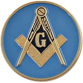 Square &amp; Compass Round Masonic Auto Emblem - [Blue &amp; Gold][3'' Diameter]