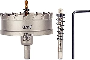 CENYB 3-1/2" (89mm) Tungsten Carbide Tipped Hole Saw with 2Pcs Titanium-Plated Pilot Drill Bits for Hard Metal,Stainless Steel,Iron,Aluminum Alloy,Wood and Plastic