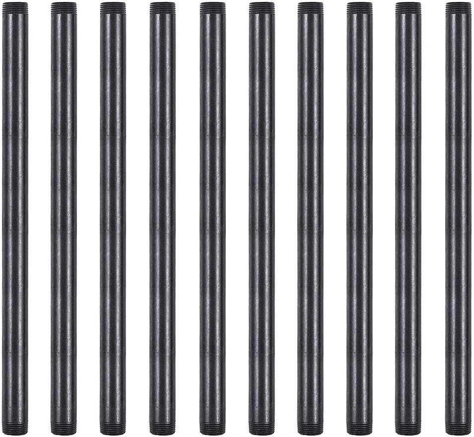GOOVI 1/2 Inches x 16 Inches Black Malleable Steel Pipe Fitting, 1/2 Inches Black Pipe Threaded Pipe Nipples, Build Vintage DIY Shelving Steampunk Furnitur, 10 Pack.