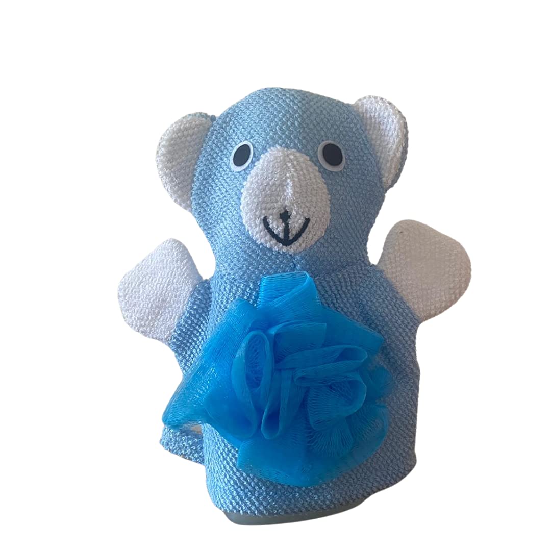 Animal Bath Time Glove - Cute Blue Bear. Child Shower Puff. Bath mitt kids. Sponge. Scrub. Loofa.