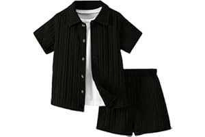 SweatyRocks Boy's 2 Piece Outfits Short Sleeve Collar Button Down Shirt and Shorts Clothing Set