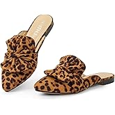 MUSSHOE Suede Bowknot Mules for Women: Comfortable Lightweight Pointed Toe Slip On Flats - Non-Slip Dressy Backless Loafers for Office Business & Everyday Wear