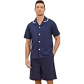 Vulcanodon Mens Pajama Set, Soft Cotton Cool Button Down Short Sleeve Pajamas for Men Cozy Sleep Lounge Pj Sets with Pocket