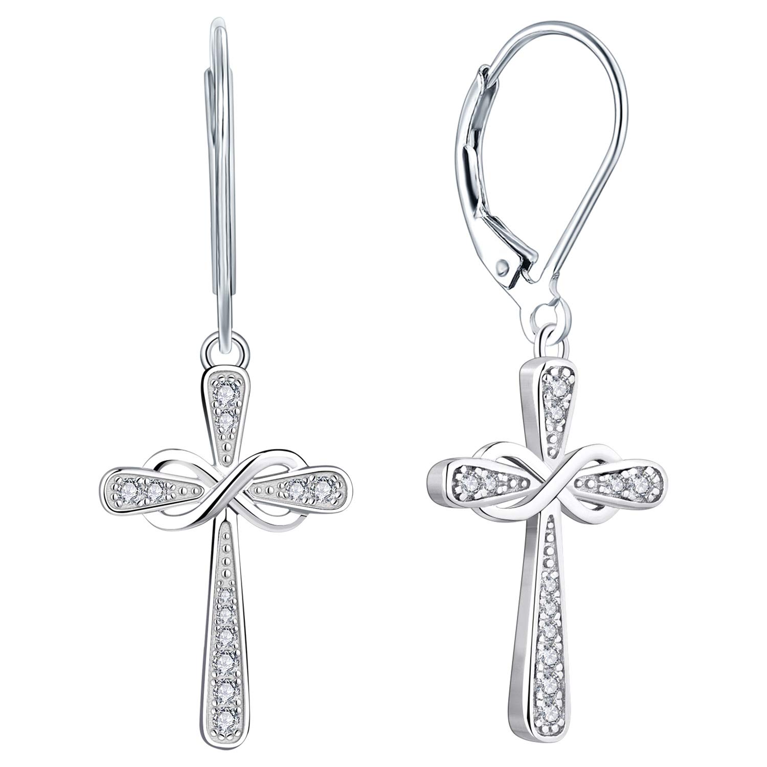 YL Cross Earrings 925 Sterling Silver cut 5A Cubic Zirconia White Gold Plated Crucifix Drop Earrings for Women
