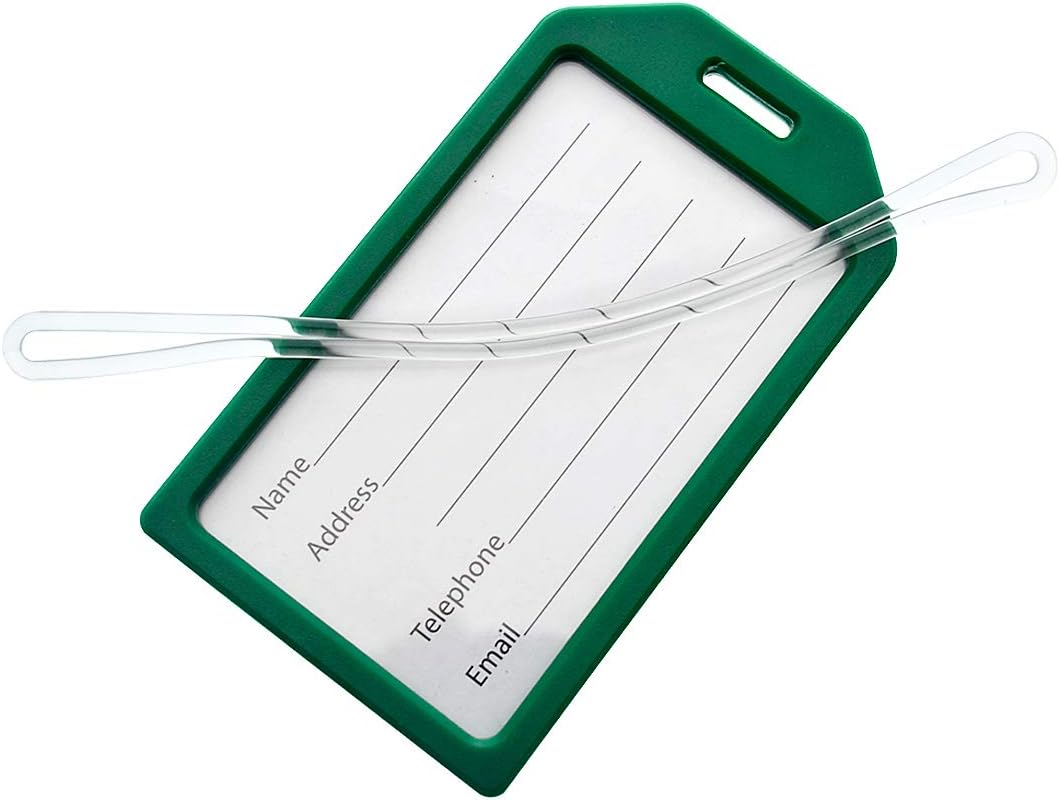  | 5 Pack - Premium Rigid Airline Luggage Tag Holders with 6" Worm Loops - Heavy Duty Hard Plastic -Suitcase ID Tag Identifiers with Business Card Insert Window by Specialist ID (Green) | Luggage Tags