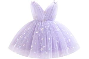 IDOPIP Toddler Baby Girls Shiny Butterfly Tutu Dress Princess Birthday Party Pageant Flower Girl Wedding V-Backless Dresses