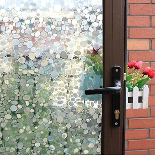 Pebbles Embossed Window Film No-glue Decorative Privacy Glass Window Film Non-adhesive Frosted Static Cling Stained Glass Window Film for Office Home Bathroom 17.7-by-78.7 Inches