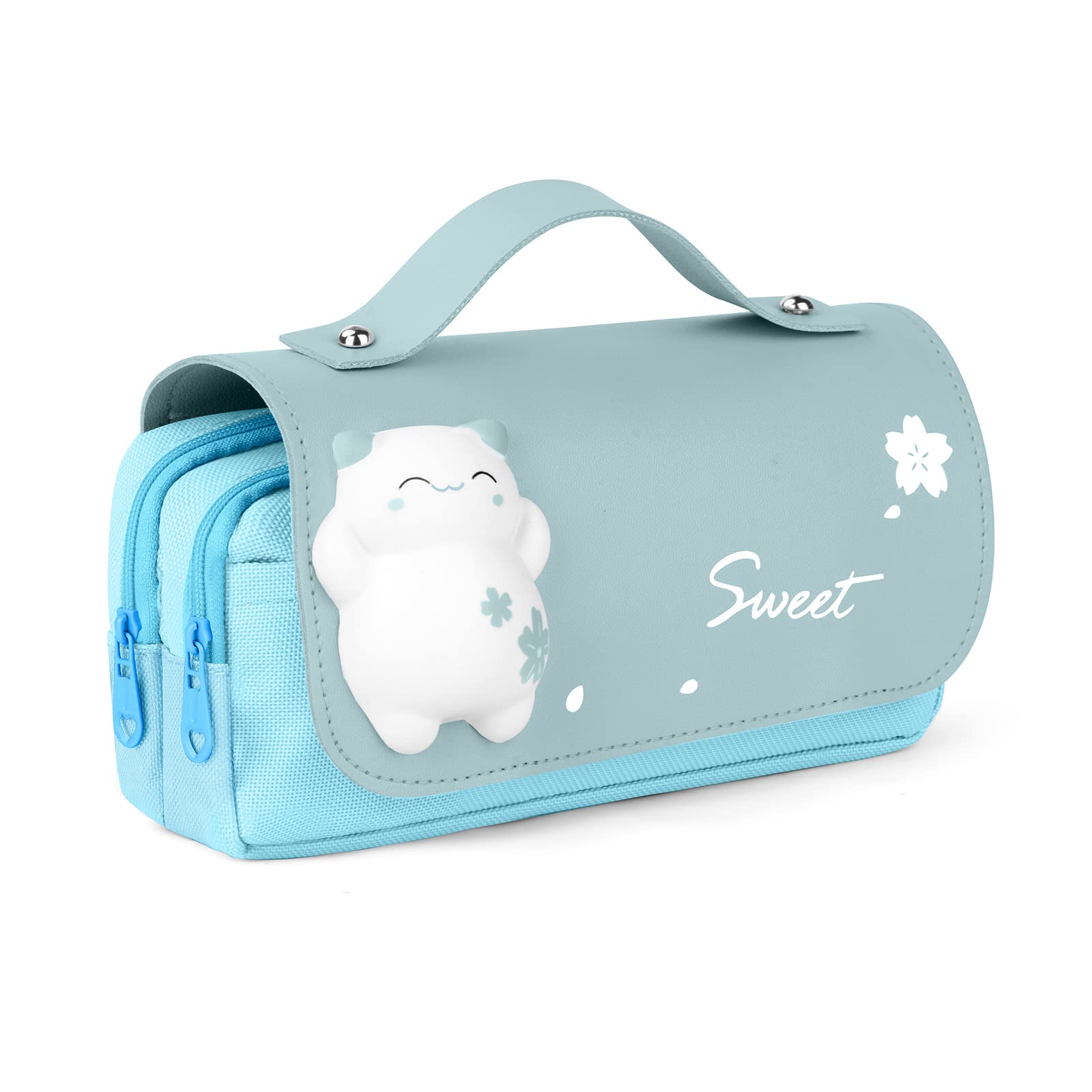 Vicloon Large Pencil Case, Big Capacity Pencil Pen Bag Multi Compartments Office Stationery Makeup Bag Stress Release Pencil Case School Students Girls Boys Teen Storage Organizer Gifts Blue