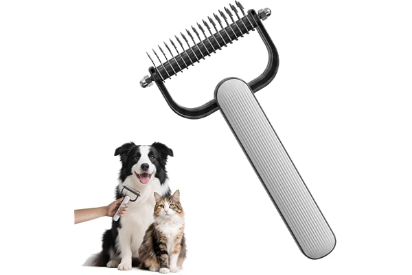 2026 New Double-Sided Dematting Comb for Dogs & Cats, Pet Grooming Tool for Long Haired Thick Double Coat Pets, Undercoat Rake Deshedding Brush for Tangles Matted Shedding Fur, Grey-L-1Pcs