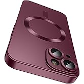 LEKEVO Magnetic for iPhone 14 Plus Case [Compatible with MagSafe][Built-in Camera Lens Protector] Slim Soft Silicone Bumper Shockproof Metallic Luster Phone Case (Burgundy)