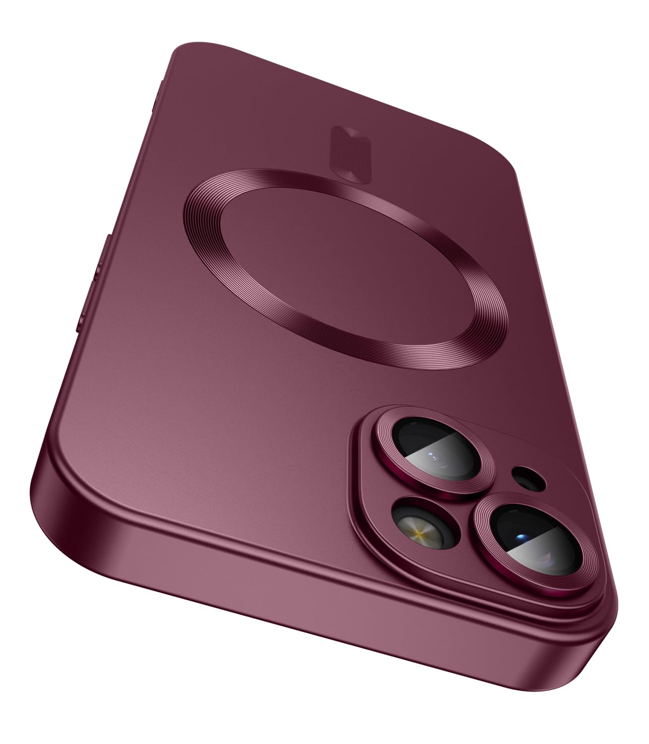 LEKEVO Magnetic for iPhone 13 Case [Compatible with MagSafe][Built-in Camera Lens Protector] Slim Soft Silicone Bumper Shockproof Metallic Luster Phone Case (Burgundy)