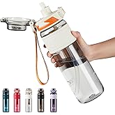 TKK Sports Water Bottles with Removable Straw 34 oz Leak-proof Flip Top Lid BPA Free Tritan Bottles with Strap for School, Fitness, Gym, Outdoor, White
