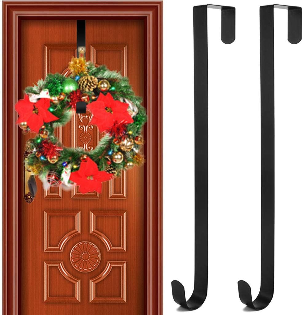 Wreath Hangers - GKanMore 2 Pack Front Door Wreath Hanger Hook Metal 15 Inch Over The Door Hook for Christmas and Party Decoration, Hanging Clothing, Towels, Wreaths, Bags (Black)