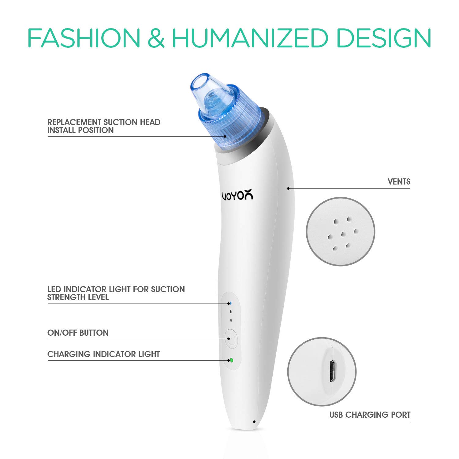 VOYOR Blackhead Remover Vacuum Suction Facial Pore Cleaner Electric Acne Comedone Extractor Kit with 6 Suction Head for Women and Men Black Heads Extraction BR410: Beauty