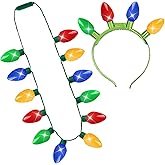 The Dreidel Company Light-Up Christmas Bulb Ornament Headband and Necklace Set, Christmas Party Favor Accessory for Kids and Adults, Indoor Outdoor Usage, 25" (2 Sets)