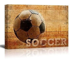 Rustic Soccer - Futbol Vintage Wood Grain - Canvas Art Home Art - 12x18 inches