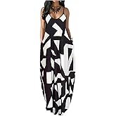 Fussangshu Women's Summer Maxi Dress Long Dress Casual Boho Sleeveless Strap Smocked Tiered Long Beach Sun Dresses