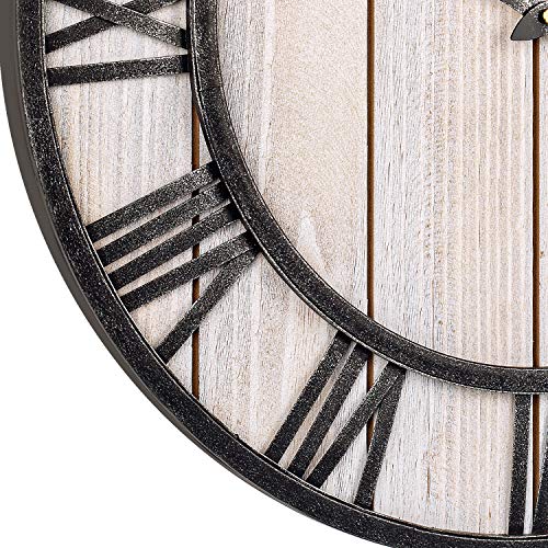Large Farmhouse Wall Clocks, 18 Inch Vintage Roman Numerals Silent Clock, Solid Wood & Metal Frame Home Rustic Decorative Clock for Indoor, Living Room, Bedroom, Kitchen, Dining Room - Light Wooden - Thumbnail 5