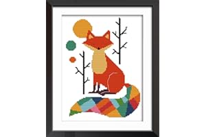 Funcrostitch Counted Cross Stitch Kits for Beginners,14ct Unprinted Pattern Embroidery Kit Dmc Cotton Threads Needleworks for Adults-Seven Color Fox 11"×15"