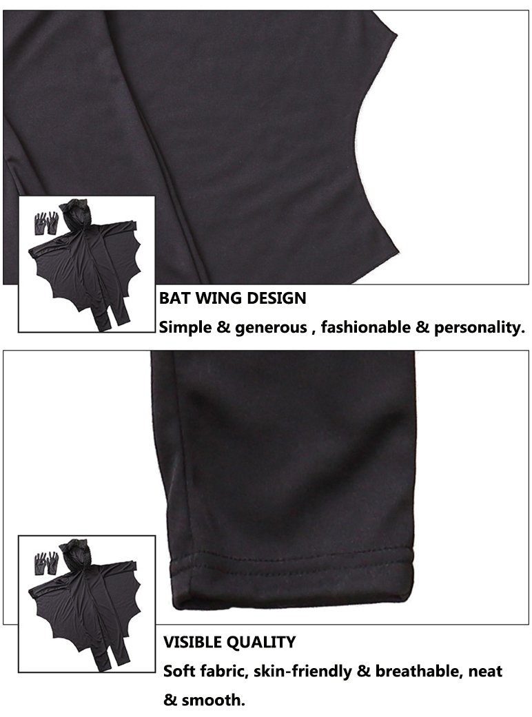 COOLJOY Kids Unisex Vampire Bat Costume, Jumpsuit Halloween Cosplay Costume Set