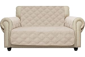 CHHKON Loveseat Cover 100% Waterproof Non-Slip Quilted Furniture Protector Sofa Cover for Pets for Leather Couch (Beige, 46")