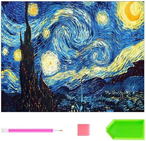 5D DIY Diamond Painting Kit for Adults, VART Full Square Drill Diamond Cross Stitch By Number Kits, Starry Night Paint with Diamonds for Home Wall Decor (12X16inch)