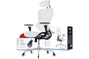 Oline ErgoPro Ergonomic Office Chair - Rolling Desk Chair with 4D Adjustable Armrest, 3D Lumbar Support and Blade Wheels - Mesh Computer Chair, Gaming Chairs, Executive Swivel Chair (White)