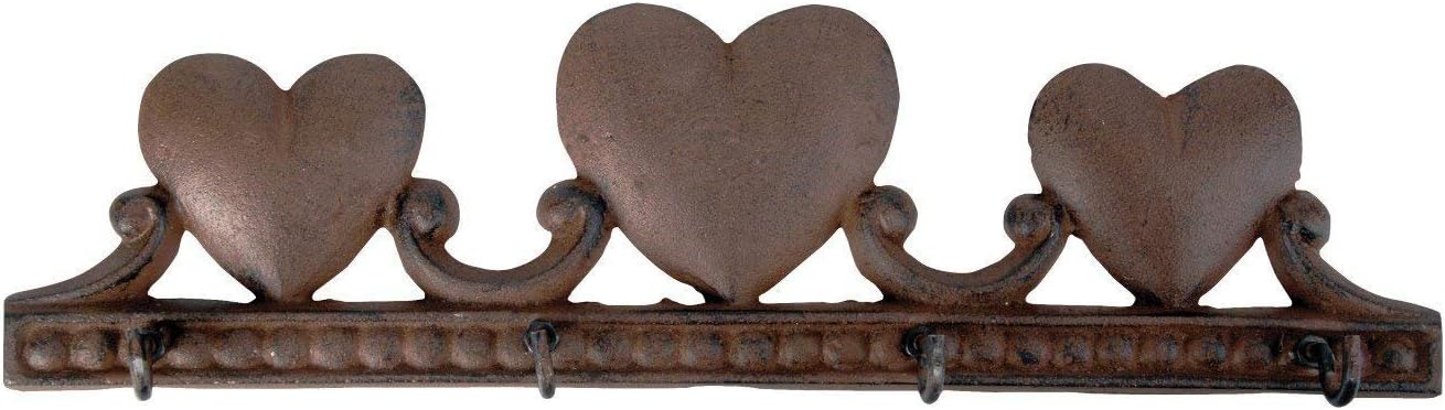 Cast Iron Three Hearts Wall Mounted Hook Board - An Ideal 6th Wedding Anniversary Gift