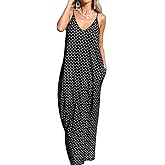 Poetsky Womens Casual Strappy V Neck Sleeveless Flowy Pockets Loose Long Maxi Beach Dress Sundress