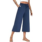 AURUZA Women's Capri Pants-Loose Fit, High-Waisted, Wide Leg Lounge Trousers Palazzo with Pockets，for Yoga and Casual