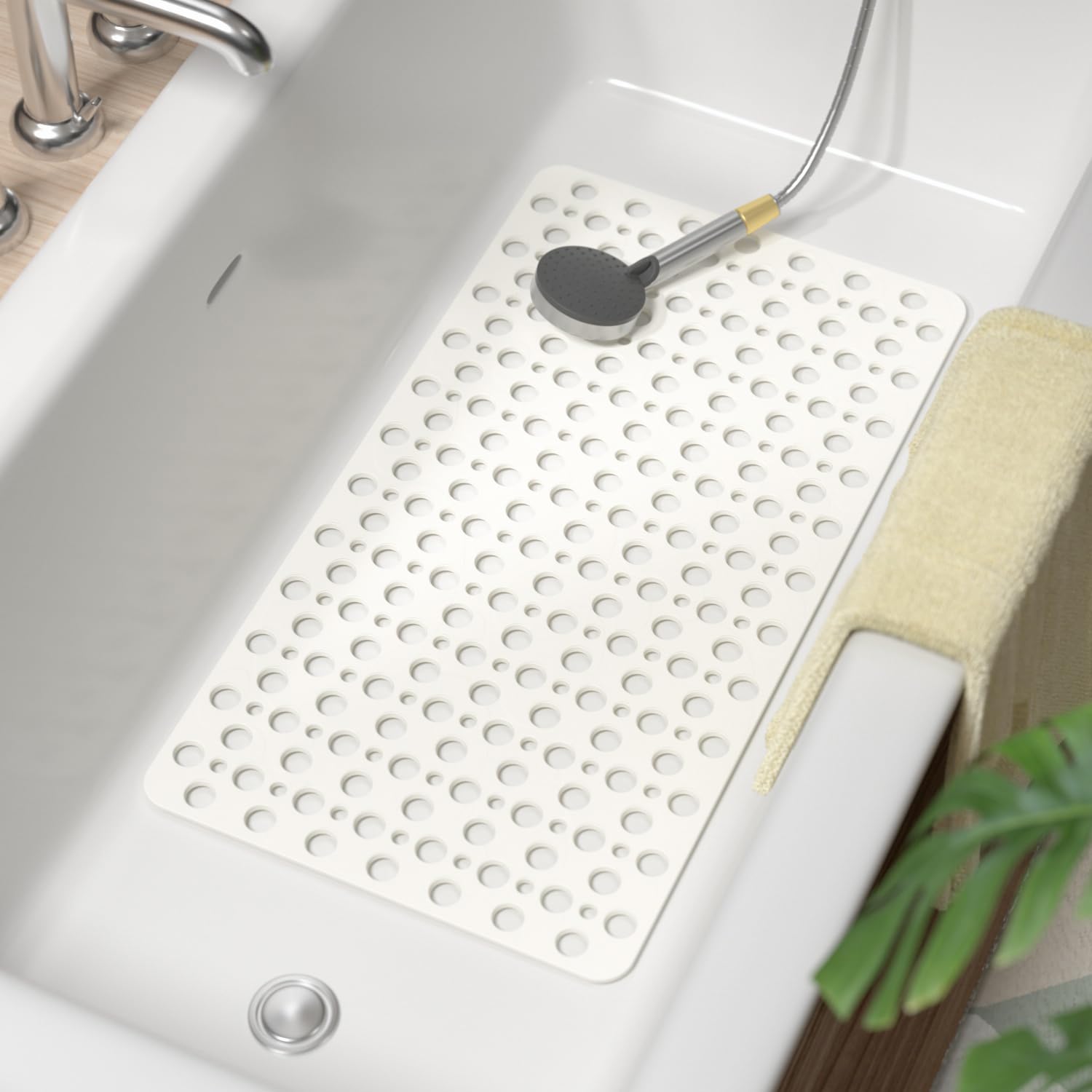 Photo 1 of HITSLAM Bathtub Mat Non Slip, 28 x 15 Inch Long Bath Mat for Tub, Efficient Drainage Bathroom Shower Mat with Suction Cups, Bath Tub Mat, Soft on Feet and Easy to Clean, White