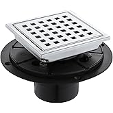 Square Shower Drain 4-Inch. with ABS Flange, Removable Grille,Bathroom Brushed Stainless Steel Shower Floor Drain