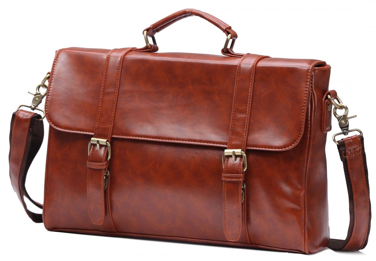 Vintage PU Leather Briefcase FlapOver Laptop Messenger Bag With Handle